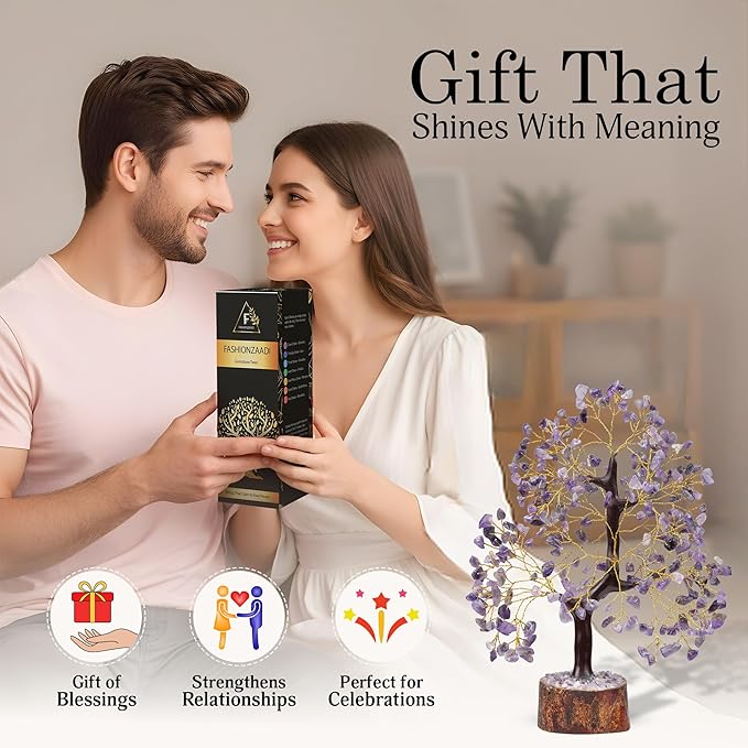 FASHIONZAADI Amethyst Crystals Tree of Life - Stones and Crystals - Bonsai Tree - Good Luck Gifts for Women - Meditation Accessories - Chakra Stones Decor