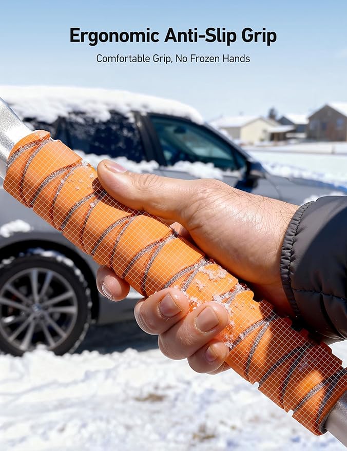 AstroAI 47.2" Ice Scrapers for Car Windshieldand Extendable Snow Brush with Foam Grip and 360° Pivoting Brush Head for Christmas Car Auto Truck SUV(Orange)