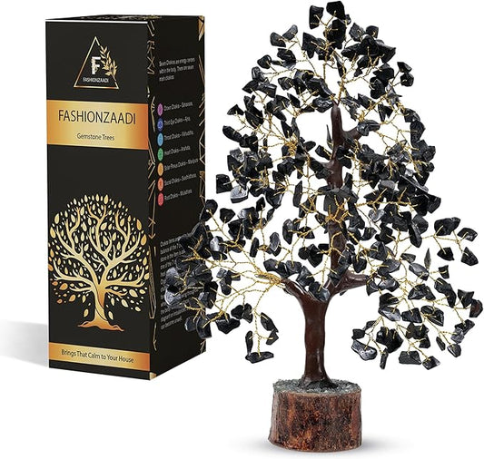 FASHIONZAADI Black Tourmaline Gemstone Tree - Crystal Tree of Life - Crystals and Stones Home Office Decor - Good Luck Gifts for Women