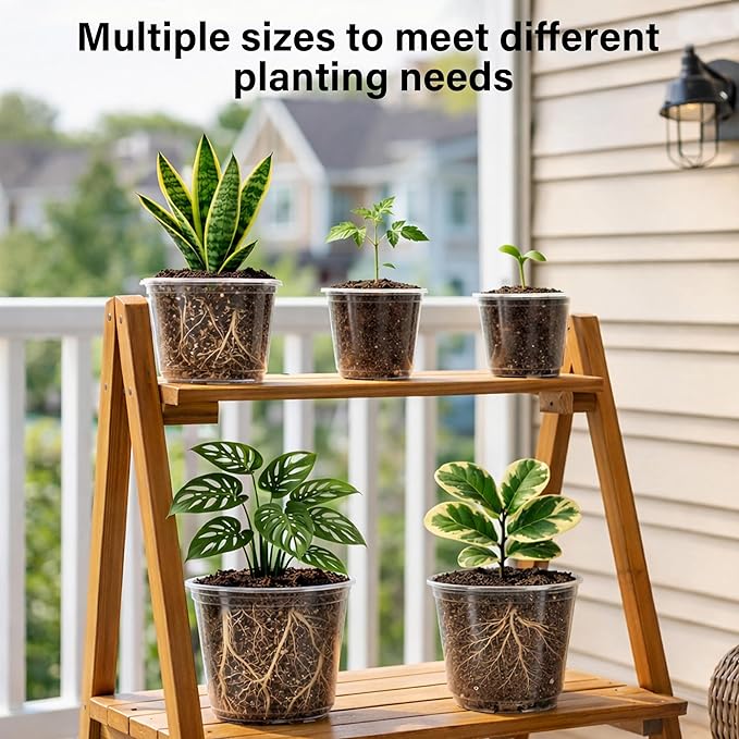 20 Pack 8/6/5/4/3.5 Inch Reinforced Large Clear Nursery Pots with Drainage Hole, Transparent Variety Pack Plastic Plant Pot for Vegetable Propagation, Root Cutting, Seed Starting