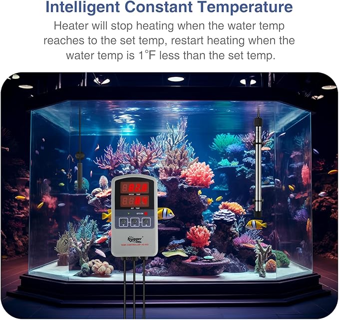 hygger Marine 500W Titanium Aquarium Heater for Salt Water and Fresh Water,Digital Submersible Heater with External IC Thermostat Controller and Thermometer,Fish Tank Heater for Fish Tank 60-120Gallon