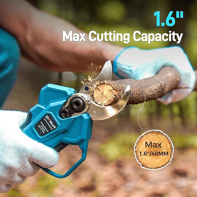 GEVEELIFE Electric Pruning Shears Cordless, 1.6" Cutting Diameter, Portable Cordless Pruning Shears with SK5 Blades, 4 Modes, 2×4.0Ah Battery Powered Electric Pruner for Garden Tree Trimming