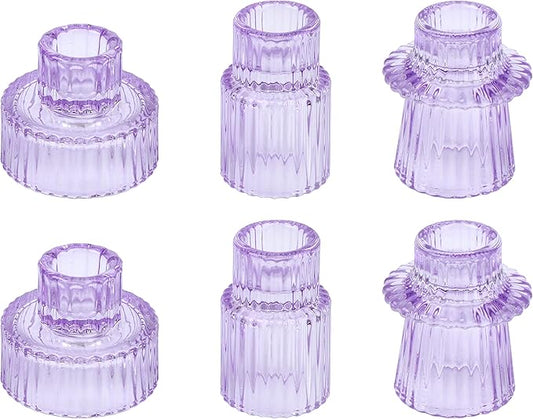 Vixdonos Taper Glass Candlestick Holders Tealight Candle Holders for Table Centerpieces, Wedding Decor and Dinner Party (6 Pcs, Purple)