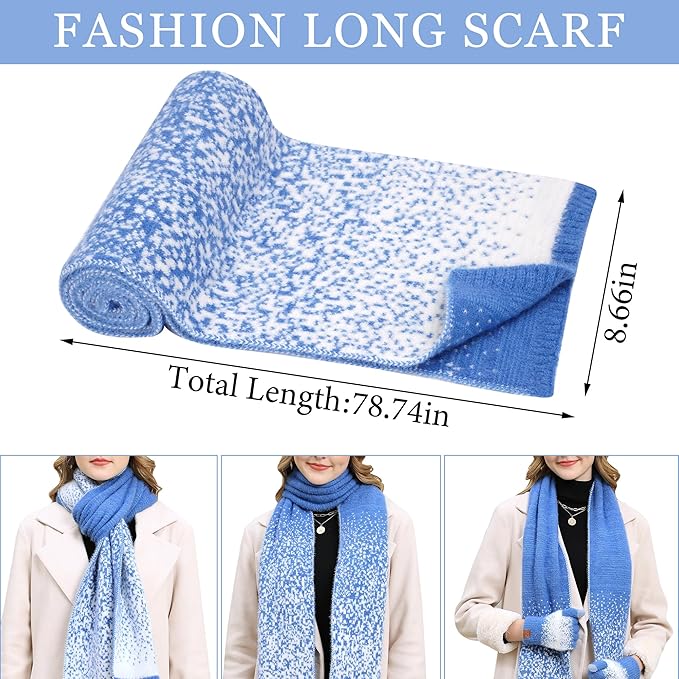 Womens Winter Knit Beanie Hats and Touchscreen Gloves Long Scarf Set with Warm Fleece Lined Skull Caps Scarves for Women