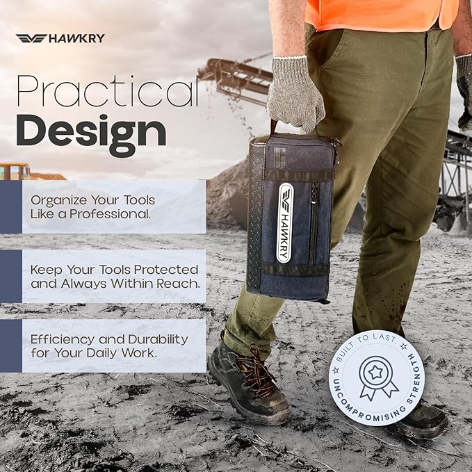 HAWKRY Heavy Duty Canvas Tool Bag – Waterproof Canvas Zipper Pouch, Garden Tool Bag, Construction Bags Heavy Duty, Small Zipper Pouch, Motorcycle Tool, Multipurpose Fishing Bag