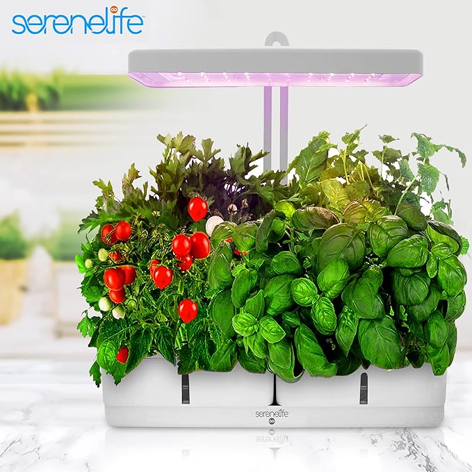 SereneLife Smart Indoor Garden - Hydroponic Herb Garden with 4000K Grow Lights Panel, Control Panel Settings, Water Stick, No Soil, Mess-Free, Height Adjustable, Grows Up to 6 Plants