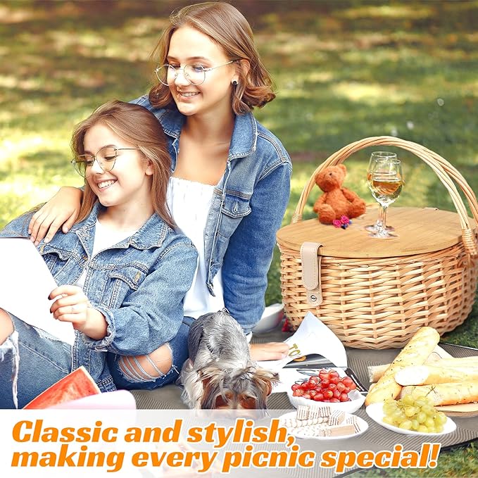 Hap Tim Dual Wicker Picnic Basket Set with Blanket for 2 - Unique Gifts Ideas for Couple, Engagement, Wedding, Bridal Shower, Family, Christmas - White Elephant Gifts for Adults（Y2408A-2）