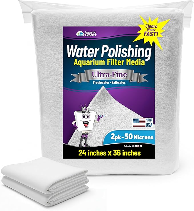 Aquatic Experts Aquarium Polishing Filter Pad, Water Polishing Pad for Aquarium Filters, Filter Floss for Fish Tank Filters, (50 Micron, 24" x 36" - 2 Pack)