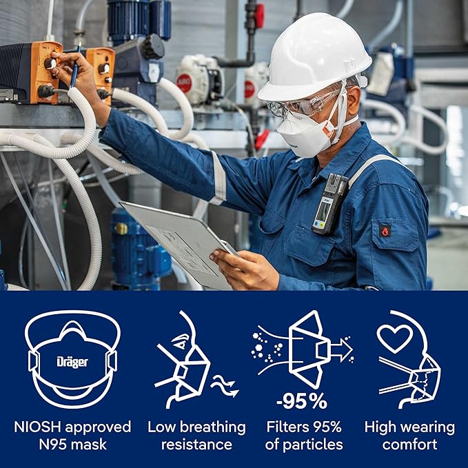 Dräger X-plore 1950 N95 respirator mask, size M/L | NIOSH-approved respirator mask for construction, DIY, home improvement