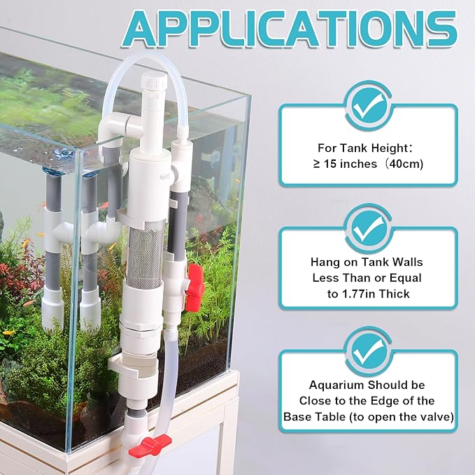 hygger Aquarium Overflow Filter with Waste Collection Separator, External Hanging Filter Accessory, Fish Tank Siphon Filtration System for Saltwater Freshwater Tank Greater Than 15 in Height