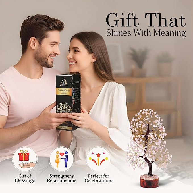 FASHIONZAADI Rose Quartz Crystal Tree of Life for Women Office Decor, Good Luck, Money, Meditation, Positivity, Handmade Healing Crystal Stones Bonsai Tree Spiritual Birthday Gifts for Women