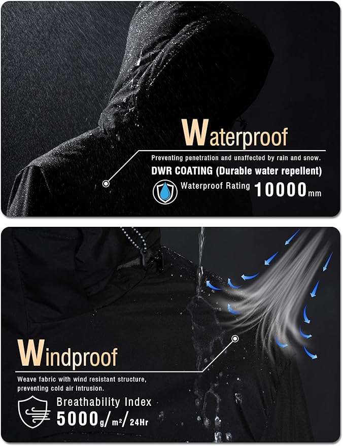 QMP Winter Jackets For Men with Hoode Ski Snow Snowboarding Waterproof Fleece Liner Coats Windproof Raincoat 6 Pockets