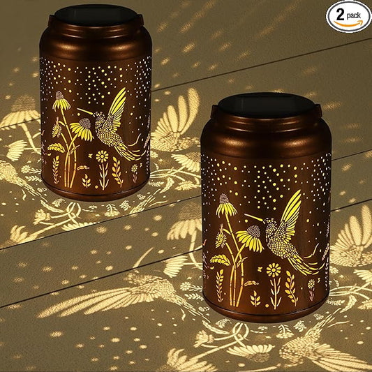 2 Pack Solar Lanterns Outdoor Waterproof, Hummingbird Garden Decor Gifts for Women Mom Grandma Hanging Solar Lights Metal Decoration Outside for Yard, Patio(Dandelions)