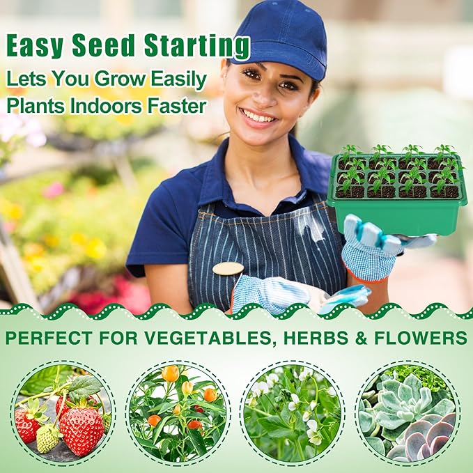 Apipi Seed Starter Tray with Grow Light & Heat Mat- 6 Pack 72 Cell Durable Easy Use Seed Starter Kit for New Gardener, Rapid Seedling Germination Kit with Humidity Domes for Plant Growing Propagation