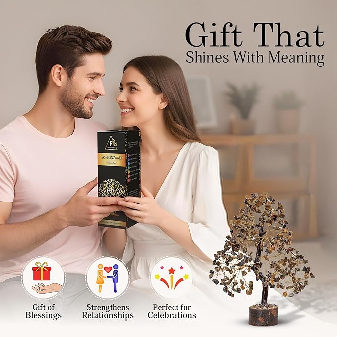 FASHIONZAADI Tiger Eye Crystal Tree, Reiki Gifts - Gemstone Tree - Spiritual Crystal Chakra Decor - Gifts for Women