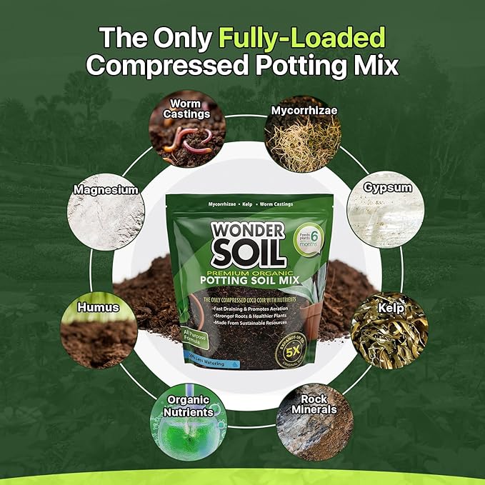 WONDER SOIL | Organic Potting Soil | 12 QUARTS of Ready to Plant Coco Coir Fully Loaded with Nutrients | 3 LBS Bag Expands to 12 Quarts of Indoor Outdoor Soil | Incl Worm Castings, Perlite