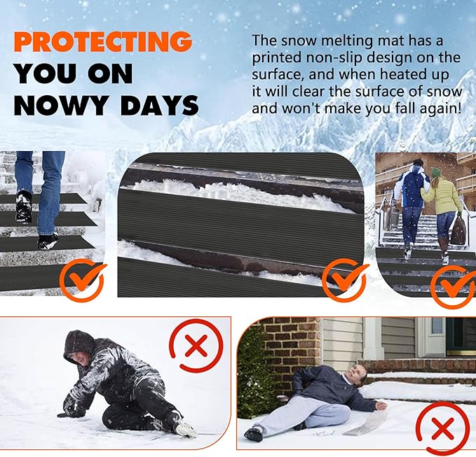 （2-Pack） 20"x60" Heated Walkway Mats for Snow Removal - Advanced Winter Winter Outdoor Heating Snow Carpet Mat Reliable Snow and Ice Melting System No Slip Safety Outdoor Heated Mats