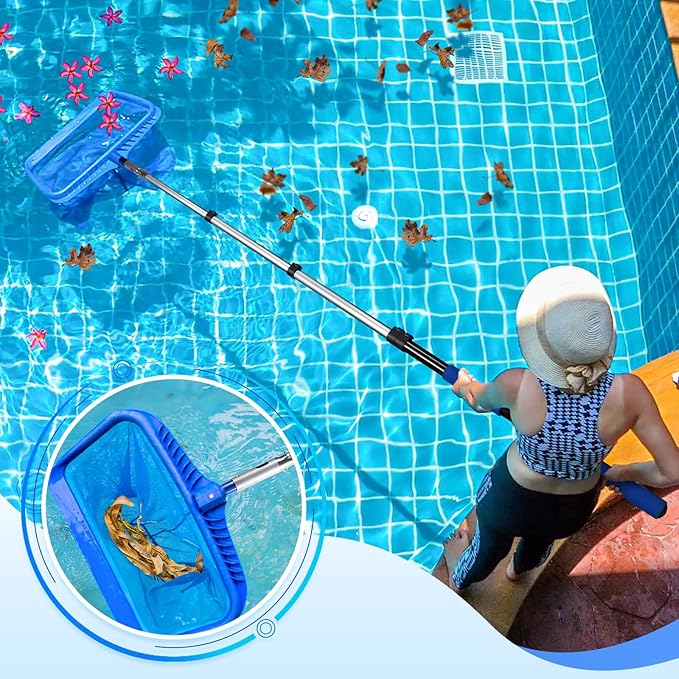 GADFISH Pool Pole Telescopic, 16FT Reach Aluminium Telescoping Pole with 4 Baffle Locks, Universal Extension Pole for Skimmer Nets, Rakes, Brushes and Vacuum Heads -Swimming Pool Cleaning Tools