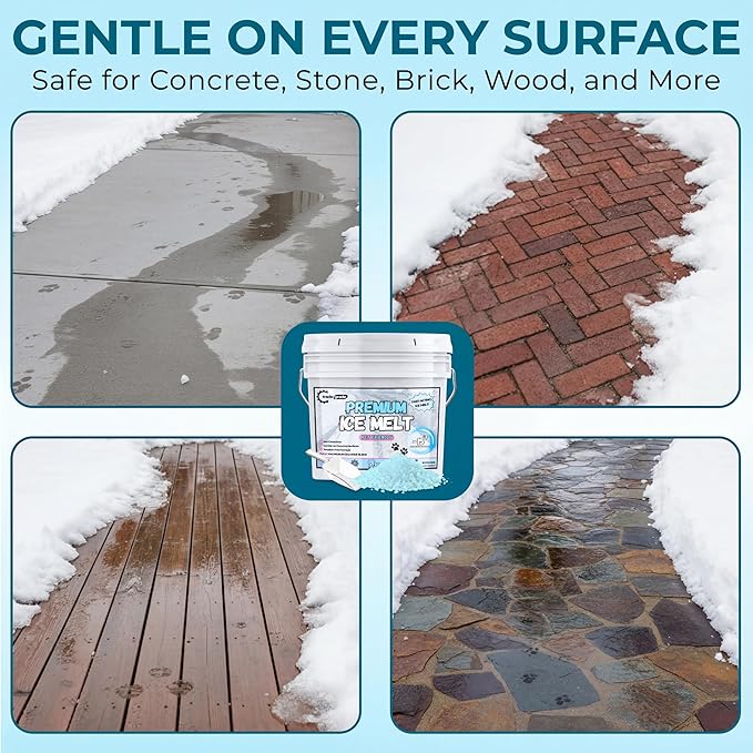 Pet-Friendly Ice Melt - Fast-Acting Magnesium Chloride Formula, Safer for Pets & Surfaces, 45lb Bucket with Scoop