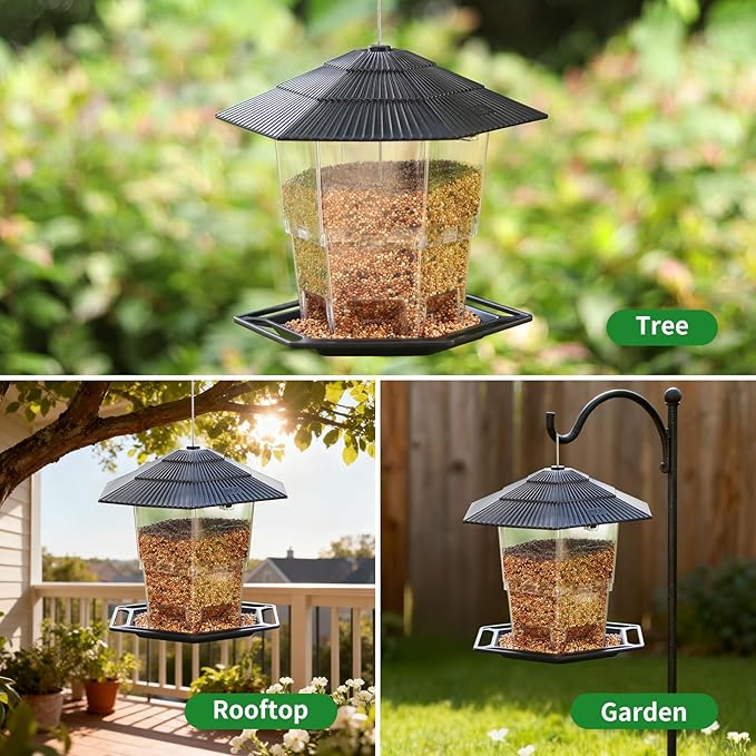Bird Feeder for Outdoors Hanging,Black Hanging Wild Bird Feeders with S Hook for Blue Bird, Cardinals, Finches,Wild Birds Seed Feeder, As Gift for Bird Lovers