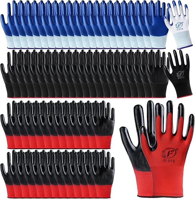 90 Pairs Gardening Gloves Bulk for Men Women Breathable Rubber Coated Safety Garden Work Gloves 9.1 Inch Working Gloves for Gardening