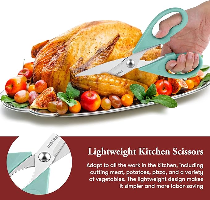 Kitchen Shears, iBayam Kitchen Scissors Heavy Duty Meat Scissors Poultry Shears, Dishwasher Safe Food Cooking Scissor All Purpose Stainless Steel Utility Scissor, 2-Pack (Aqua Sky)