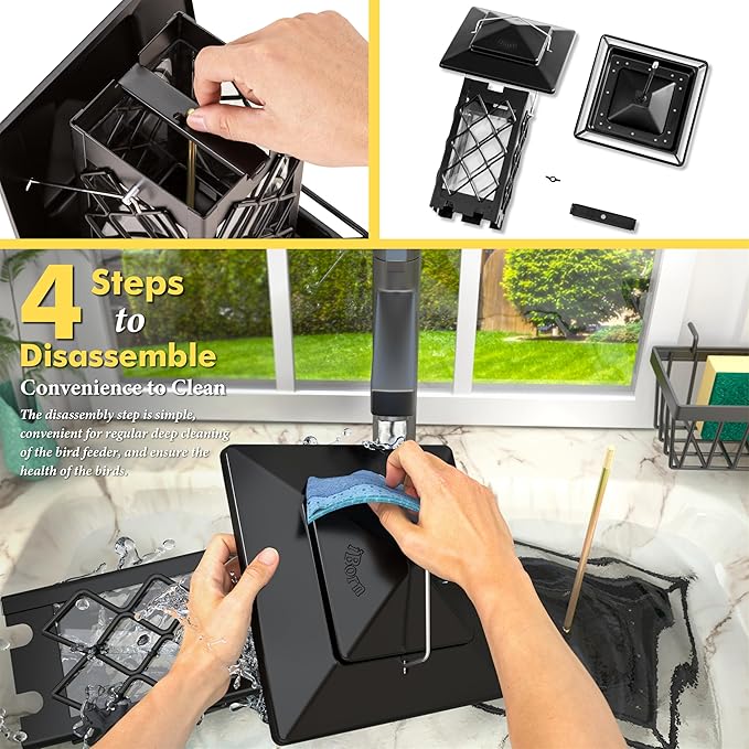 iBorn Bird Feeders for Outdoors, Metal Bird Feeder, Wild Bird Feeders for Cardinal, 2.4LBS Capacity,18cm Large Roof, Lantern Style, Black