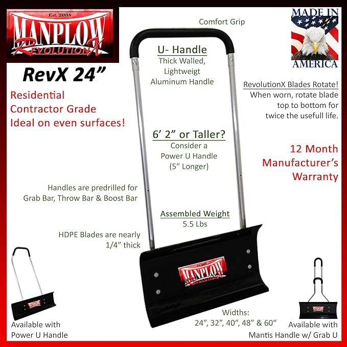 MANPLOW RevolutionX Snow Pushers and Shovels (U-Handle, 24")