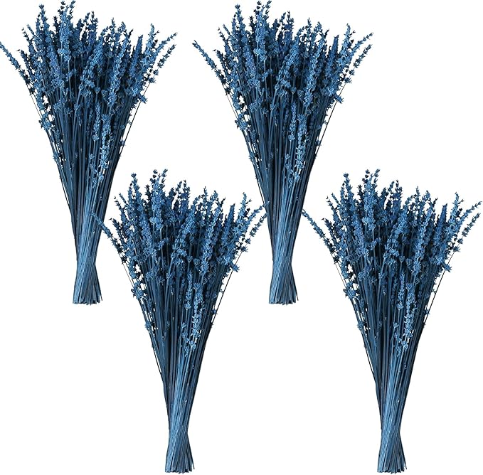 4 Packs Dried Preserved Lavender Flowers Bundle, Natural Dried Lavender Bouquet 15-17" for Crafts, Shower, Weeding and Home Decor, Aromatherapy, Fragrance, Fresh, Dry Live Plants (Blue-4.23oz)
