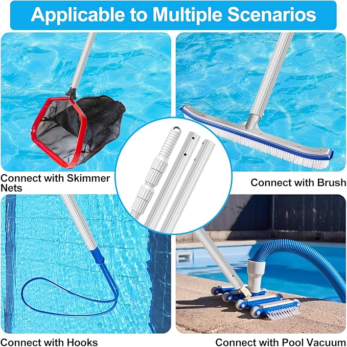 YEECHUN Professional 16.5 Foot Swimming Pool Pole Telescopic Heavy Duty Aluminum, Adjustable Length 6.5 to 16.5 Feet, Universal Pole for Skimmer Net Rake, Hooks, Vacuum Heads and Brushes