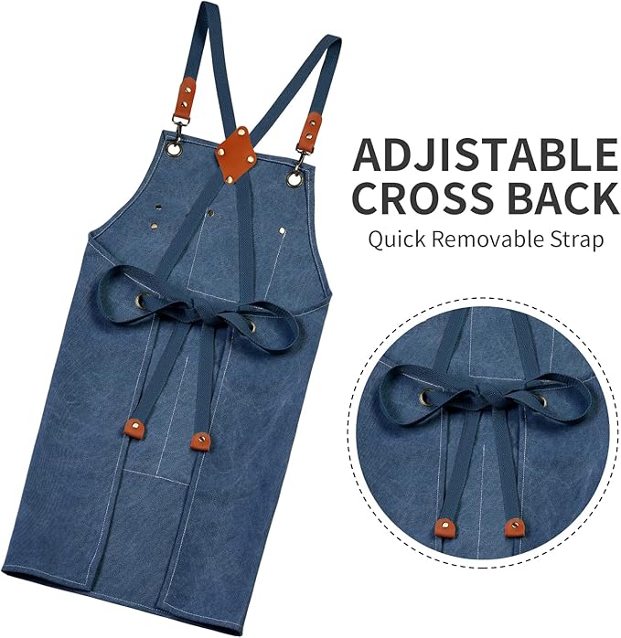 ZOMAO Cotton Canvas Cross Back Apron for Men and Women,Chef Apron With Adjustable Strap and Large Pockets,Kitchen Cooking Baking Bib Heavy Duty Work Apron