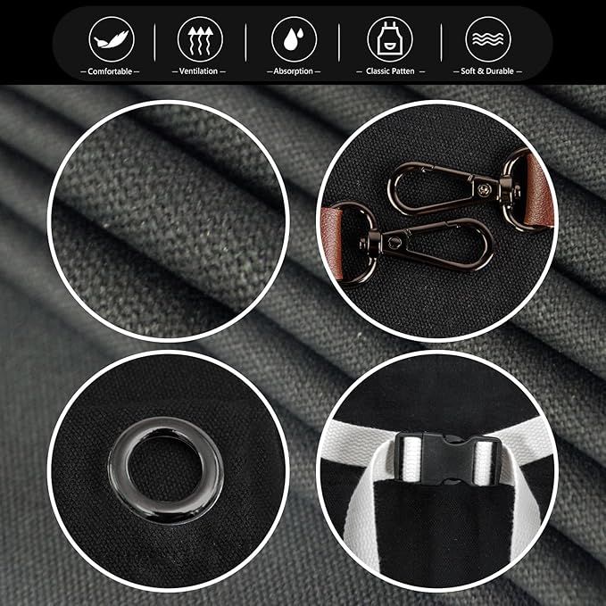 Kitchen Apron, Work Apron, Canvas, Multiple Pockets, Gardening, Painting, BBQ, Artist, Carpenter, Sizes M to XXL, Black