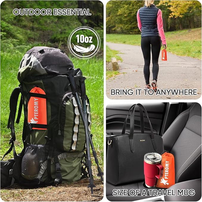 PTEROMY Hooded Rain Poncho for Adult with Pocket, Waterproof Lightweight Unisex Raincoat for Hiking Camping Emergency