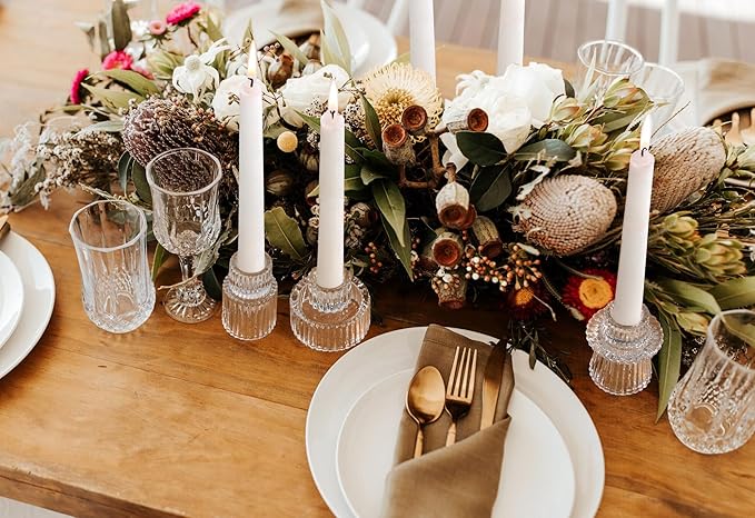 Vixdonos Glass Candlestick Holders Tealight Candle Holders for Table Centerpieces, Wedding Decor and Dinner Party (6 Pcs, Clear)