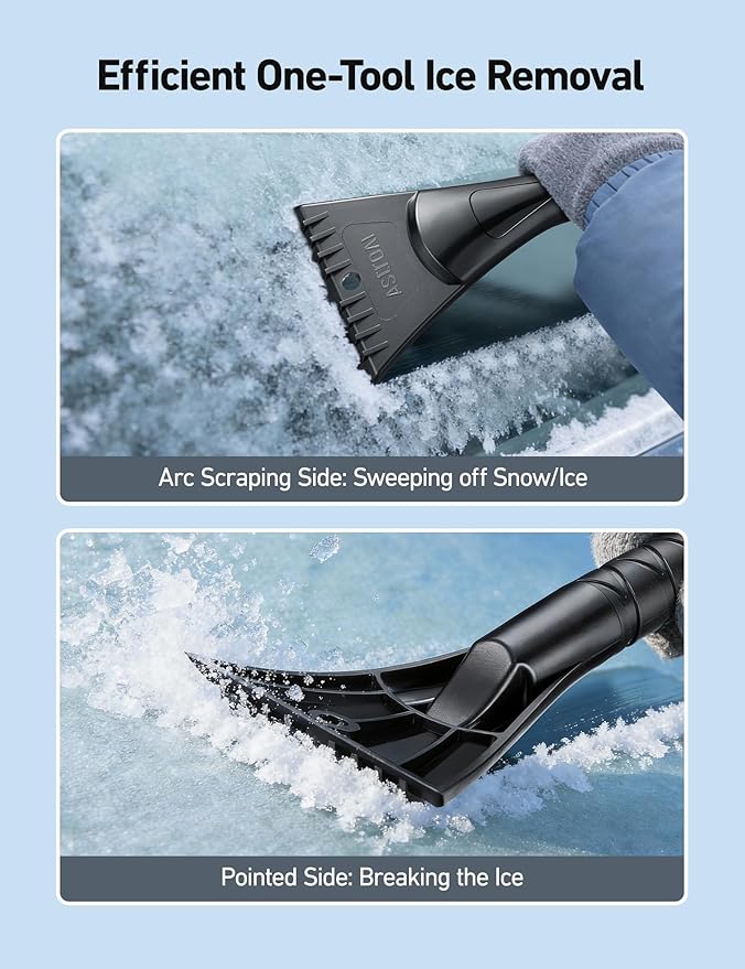 AstroAI 47.2" Ice Scrapers for Car Windshield, 3 in 1 Sturdy Snow Brush with Squeegee, 10 Adjustable Length Settings, Extendable Aluminum Handle, 180° Pivoting Snow Scraper for Car, Truck, SUV(Orange)