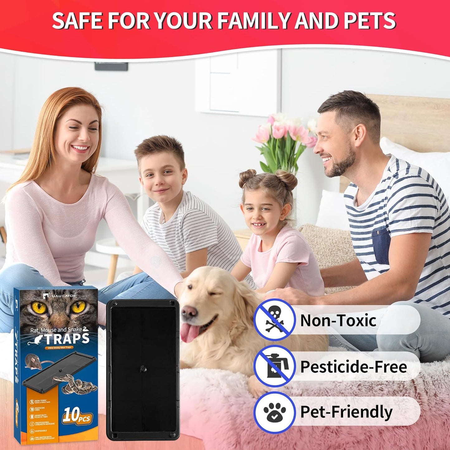 LULUCATCH Mouse Traps Indoor for Home 10 Pack, Bulk Sticky Traps with Peanut Butter Scent, Non-Toxic Rat Trap & Insect Catcher for Garage, Warehouse, Glue Board for Mice, Lizard, Cockroach & Spiders