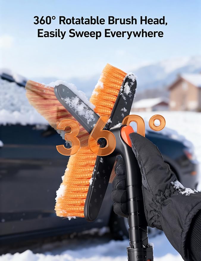 AstroAI 47.2" Ice Scrapers for Car Windshieldand Extendable Snow Brush with Foam Grip and 360° Pivoting Brush Head for Christmas Car Auto Truck SUV(Orange)