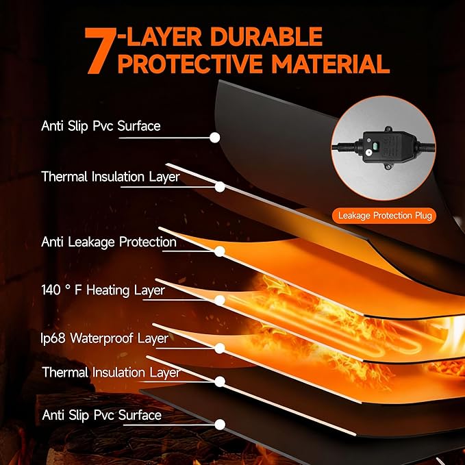 Snow Melting Mats Outdoor 20x60 Inch, Double No-Slip Rubber Heated Driveway Mats for Winter Snow Removal, 2 in/h Ice Melting Mats with Power Cord for Stairs, Walkways, Decks, Roof & Sidewalks,1PC