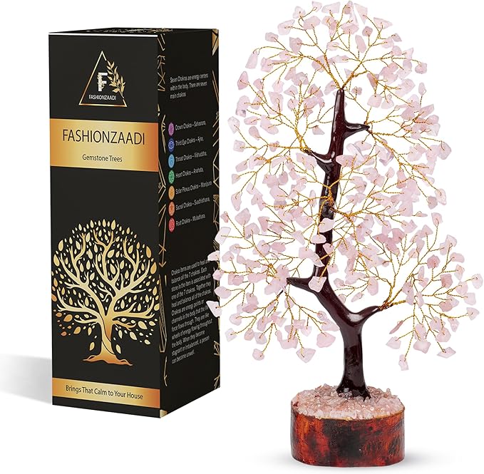 FASHIONZAADI Rose Quartz Crystal Tree of Life for Women Office Decor, Good Luck, Money, Meditation, Positivity, Handmade Healing Crystal Stones Bonsai Tree Spiritual Birthday Gifts for Women