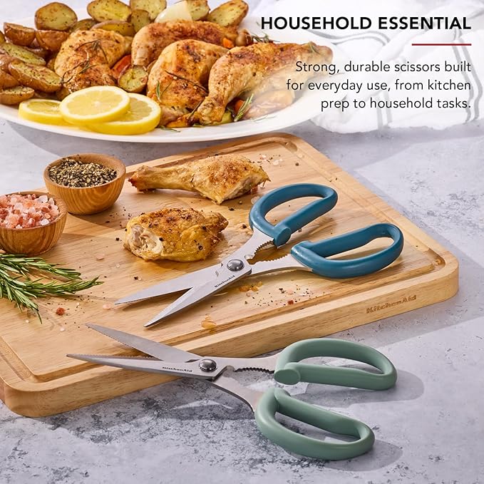KitchenAid 2-Piece Multipurpose Shear Set, Versatile Scissors with Nutcracker, Bottle Opener, Ergonomic Handles with Protective Blade Covers