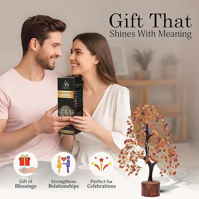 FASHIONZAADI Carnelian Healing Crystal Handmade Bonsai Tree for Positive Energy, Crystal Tree of Life Home and Office Feng Shui Decor, Good Luck, Money, Christmas Decor, Birthday Gifts for Women, Mom