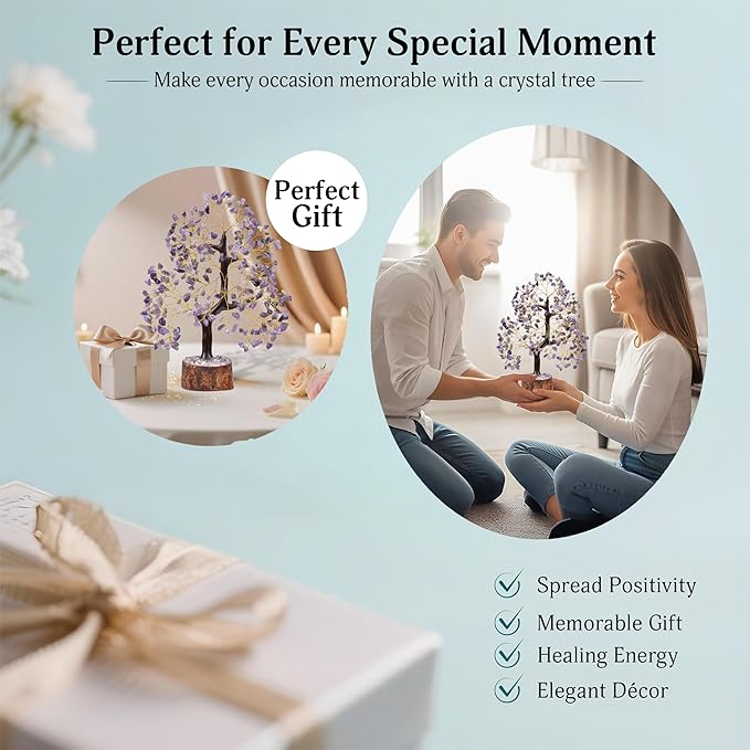 FASHIONZAADI Amethyst Crystals Tree of Life - Stones and Crystals - Bonsai Tree - Good Luck Gifts for Women - Meditation Accessories - Chakra Stones Decor