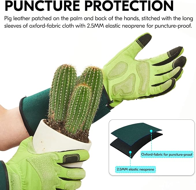 Vgo... Gardening Gloves Ladies,Safety Work Gloves,Long Sleeves Gauntlet,Puncture Proof,Touchscreen(Size S,Light green,SL7477)