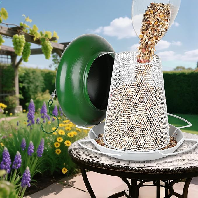 Bird Feeder, Heavy Duty Metal Bird Feeders for Outdoor Hanging, Cute Mushroom Shape Wild Birdfeeder for Outside Garden Yard (Green)