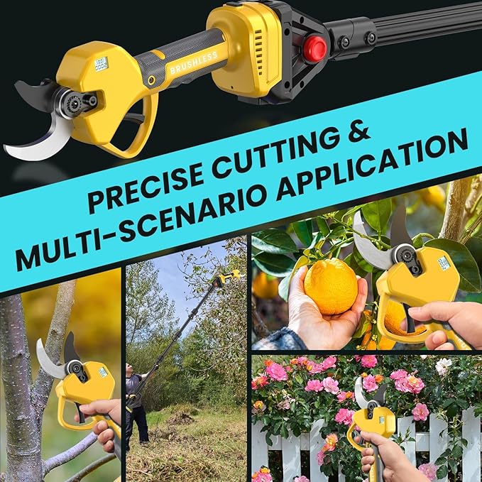 2-in-1 Pole Pruning Shears, 2.6 Inches Opening size Cordless Electric Pole Pruners - Brushless Motor, 2.0Ah*2 Batteries, SK7 Blade, 8.7FT Adjustable Branches Cutter for Tree Trimming