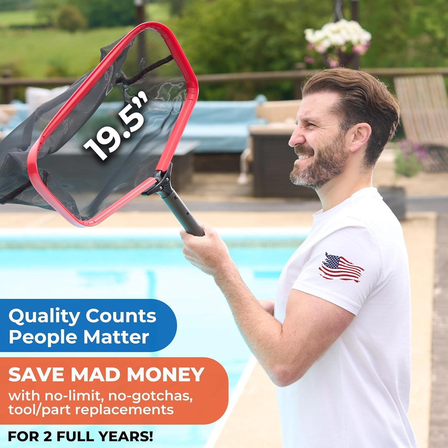 ProTuff 19.5" Fine Pool Net – 2 Year Unconditional Free Replacement – Cleans 3X Faster Than Vacuums – Wide Pool Skimmer with Deep Bag for Easy Maintenance – Skimmer Net for Leaves, Bugs & Other Debris