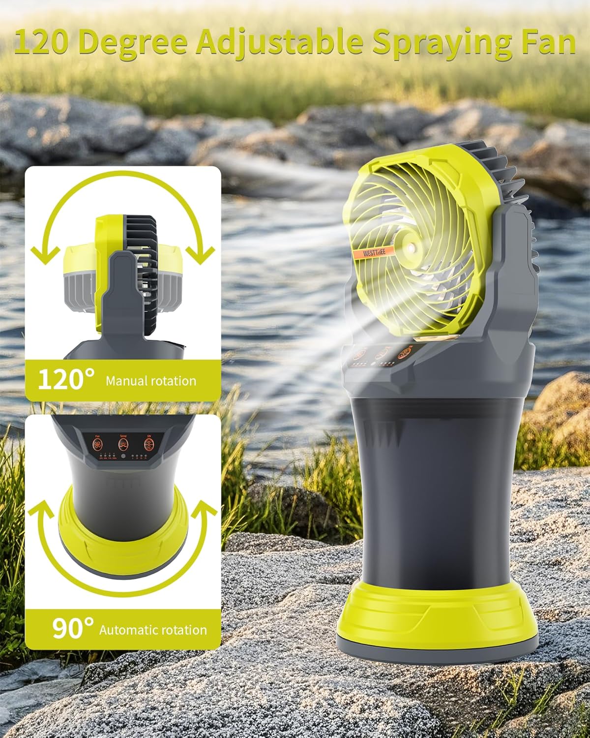 Portable Misting Fan with 30000mAh Battery Fan-Rechargeable Outdoor Misting Cooling Fans with 2L Water Tank,RGB Lights,4 Speeds & Spray Modes-for Patio, Camping, Beach, Workshop (Gray-Green)