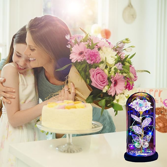 Valentines Day Gifts for Her,Valentines Day Rose Flowers Gifts for Mom Girlfriend Women Wife,Birthday Gifts for Women, Valentines for Her,Glass Flowers Light Up Rose Gifts for Mom,Gold Rose