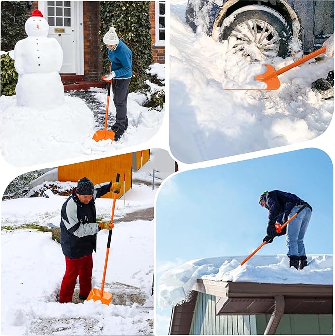 Snow Shovel for Driveway, Large Capacity Snow Shovels with 69 Inch Long Adjustable Metal Handle & Ergonomic Assisted Back-Saving Tool for Car, Outdoor, Emergency