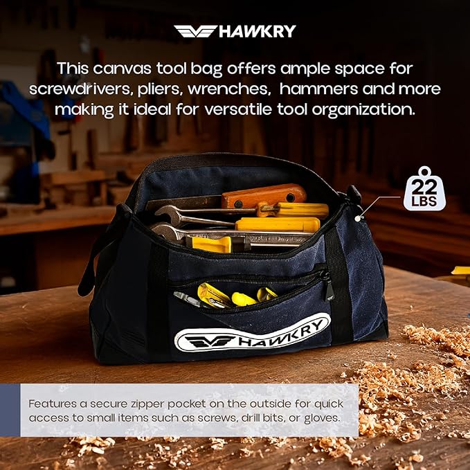 HAWKRY Heavy Duty Canvas Tool Bag – Waterproof Canvas Zipper Pouch, Garden Tool Bag, Construction Bags Heavy Duty, Small Zipper Pouch, Motorcycle Tool, Multipurpose Fishing Bag